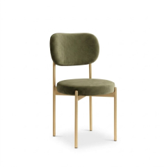 Ghế Velvet Khung Vàng Nhạt - Nhung Xanh Olive