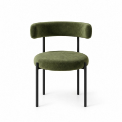Ghế Nệm Vải Bouclé - Xanh Olive / Khung Đen