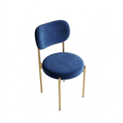 Ghế Velvet Khung Vàng Nhạt - Nhung Xanh Cobalt