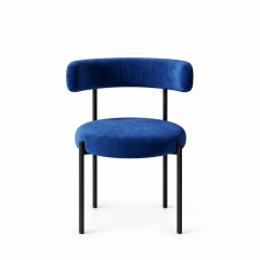 Ghế Nệm Vải Bouclé - Xanh Cobalt / Khung Đen