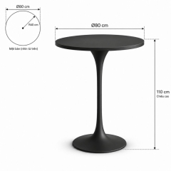 Bàn Bar Tulip 110cm - Đen; Ø80cm