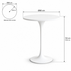 Bàn Bar Tulip 110cm - Trắng; Ø80cm