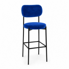 Ghế Velvet Bar Khung Đen - Xanh Cobalt