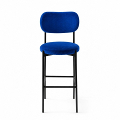 Ghế Velvet Bar Khung Đen - Xanh Cobalt