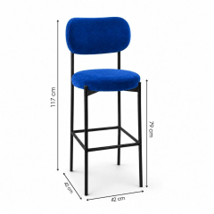 Ghế Velvet Bar Khung Đen - Xanh Cobalt