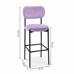Ghế Velvet Bar Khung Đen - Tím Lilac