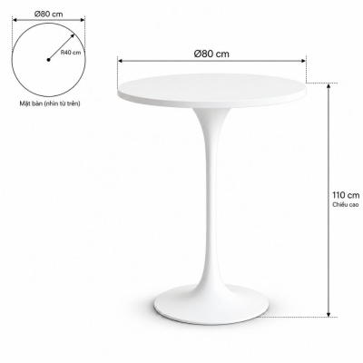 Bàn Bar Tulip 110cm - Trắng; Ø80cm