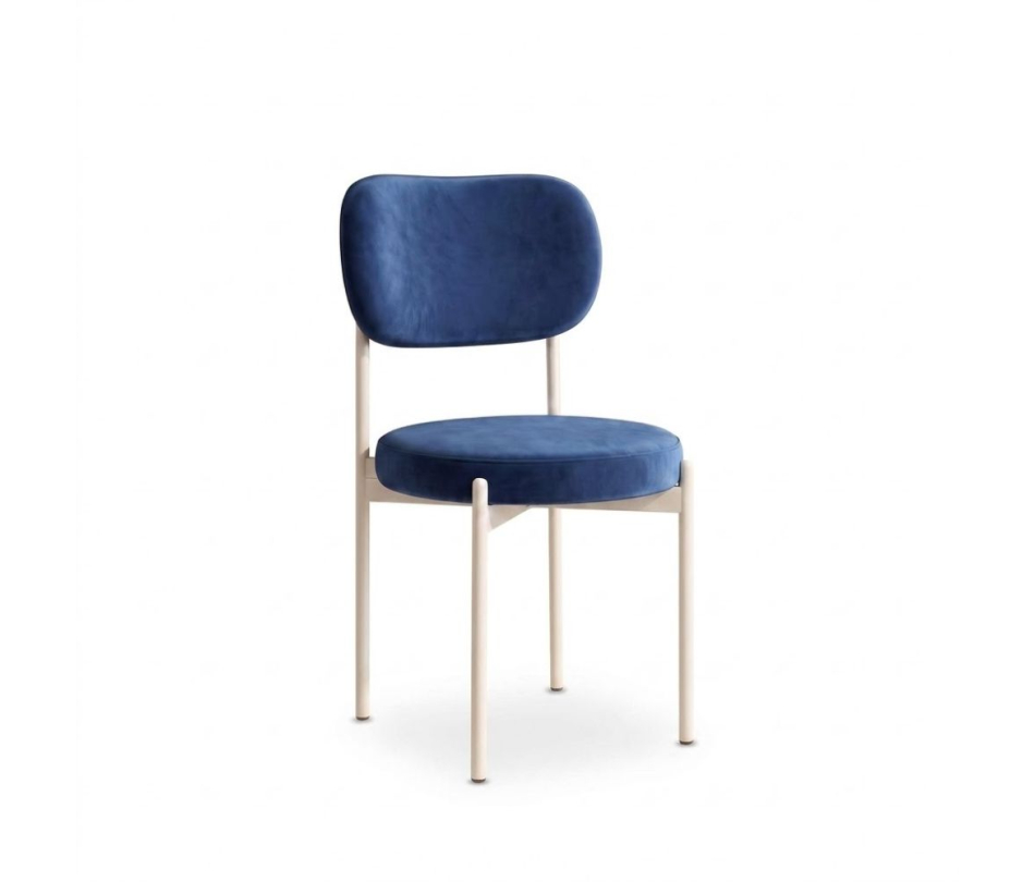 Ghế Velvet Khung Trắng - Nhung Xanh Cobalt