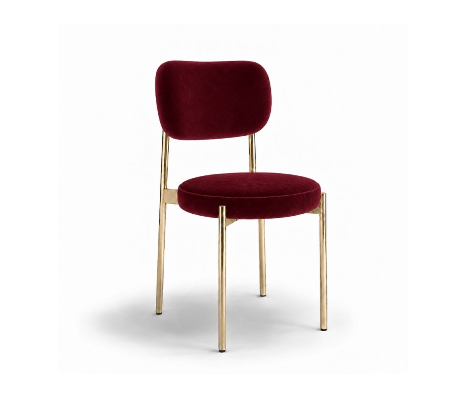 Ghế Velvet Khung Mạ Vàng Bóng - Nhung Đỏ Burgundy