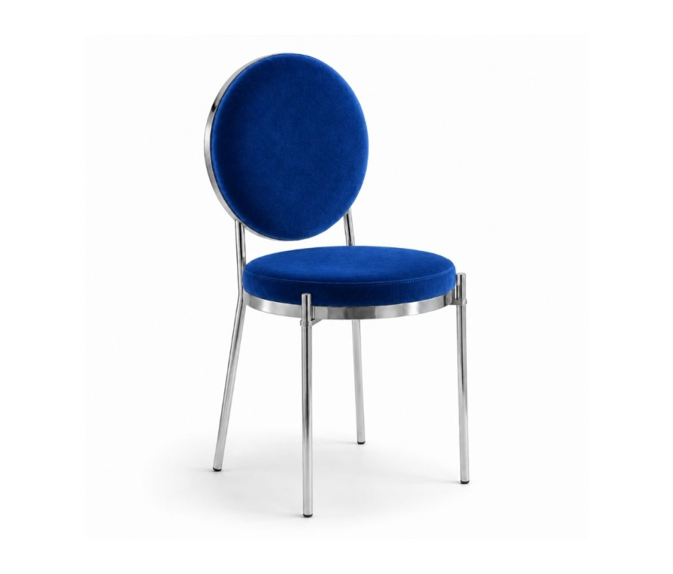 Ghế Moon Mạ Bạc Bóng - Nhung Xanh Cobalt