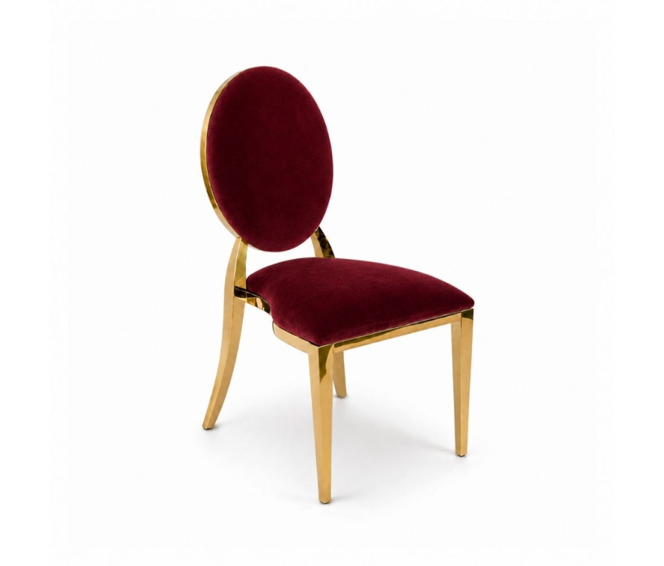 Ghế Louis Banquet Mạ Vàng - Nhung Đỏ Burgundy