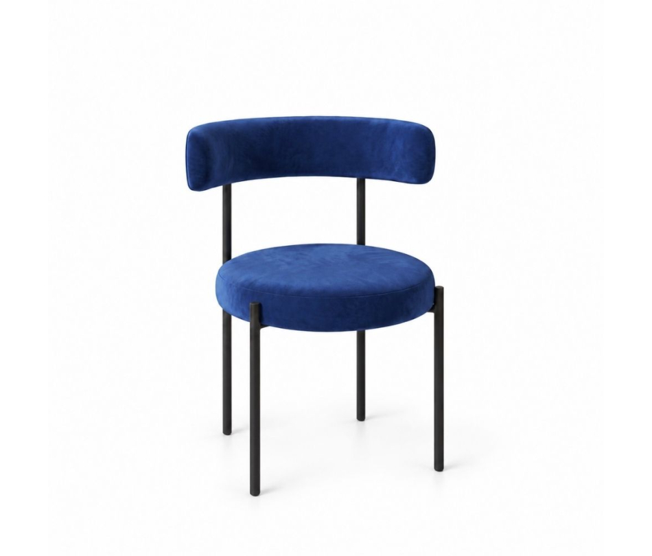 Ghế Nệm Vải Bouclé - Xanh Cobalt / Khung Đen