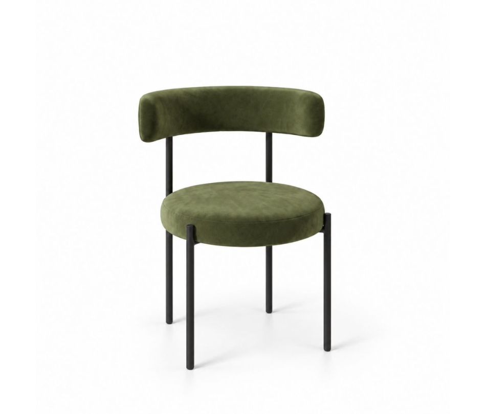 Ghế Nệm Vải Bouclé - Xanh Olive / Khung Đen