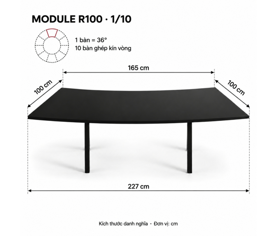 Bàn Cong Serpentine Module 1/10 - Sâu 100cm