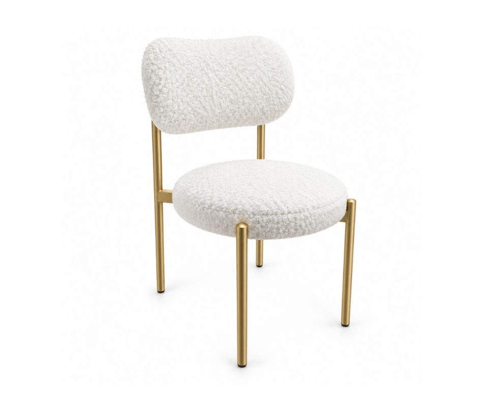 Ghế Velvet Khung Mảnh Vàng Champagne - Lông Cừu Trắng