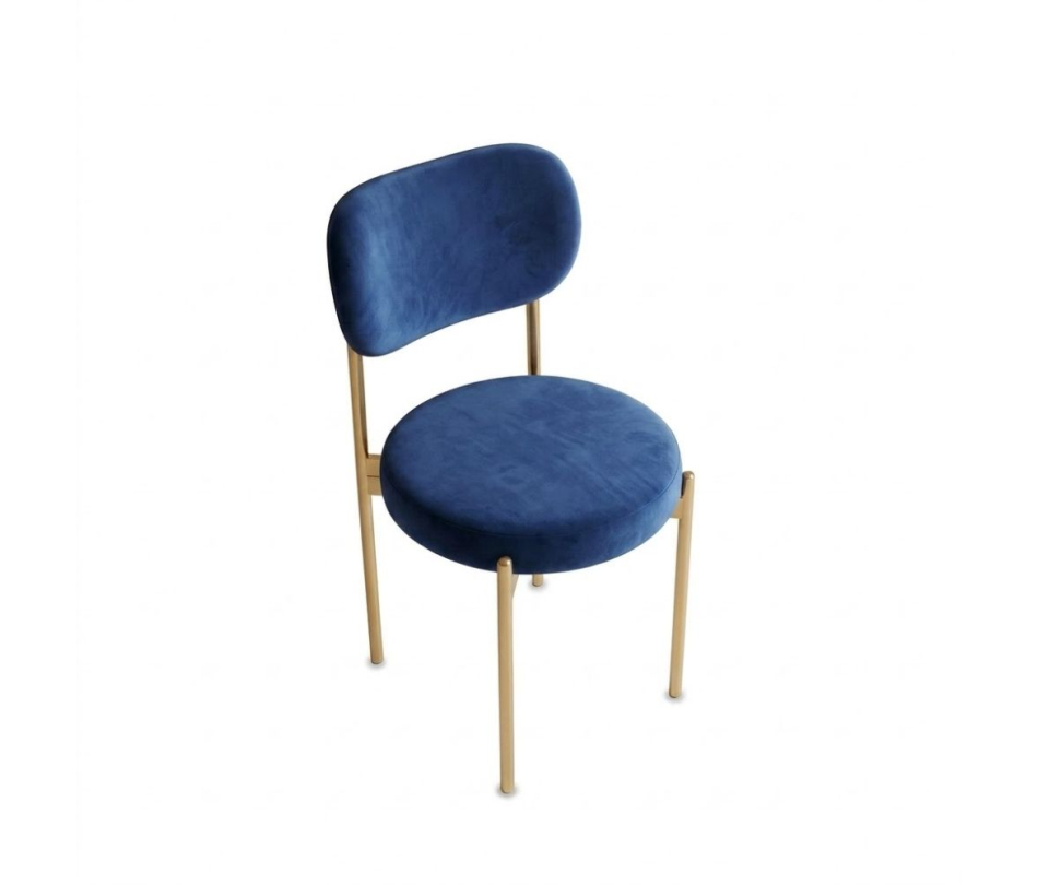 Ghế Velvet Khung Vàng Nhạt - Nhung Xanh Cobalt