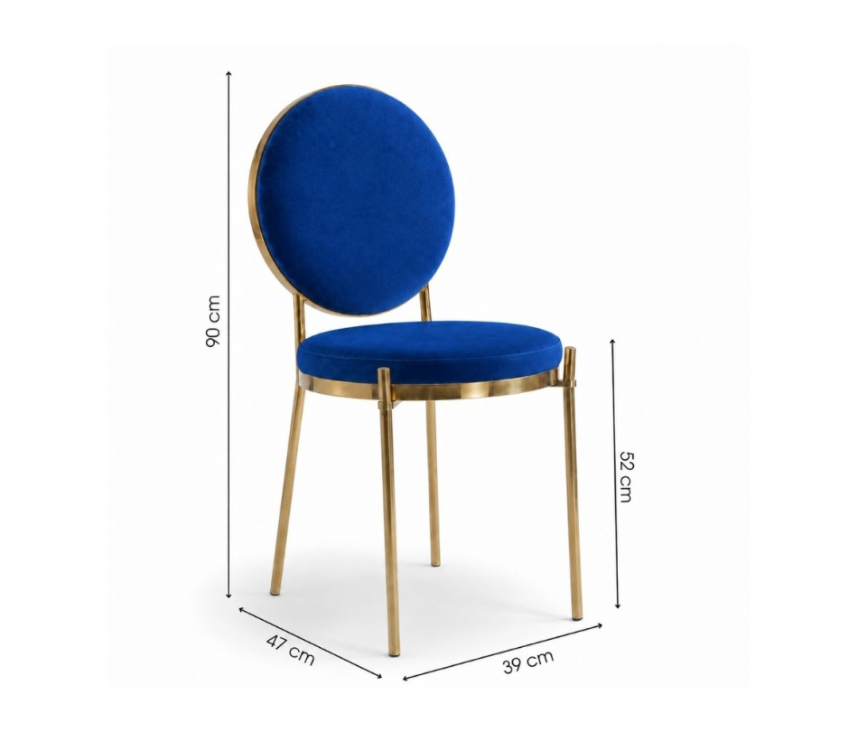 Ghế Moon Mạ Vàng Bóng - Nhung Xanh Cobalt