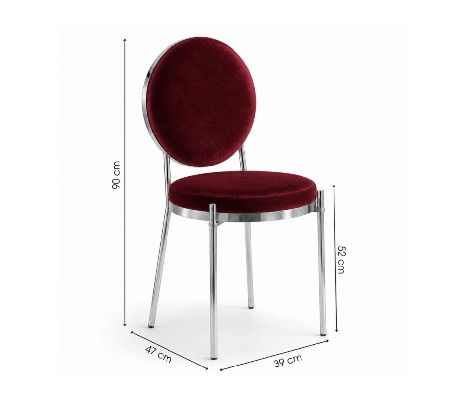 Ghế Moon Mạ Bạc Bóng - Nhung Đỏ Burgundy
