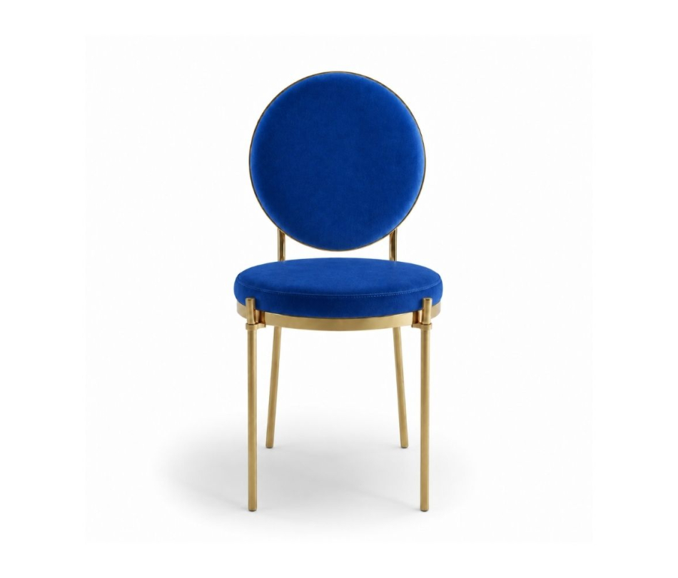 Ghế Moon Mạ Vàng Bóng - Nhung Xanh Cobalt