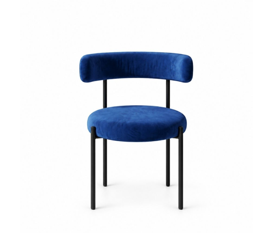 Ghế Nệm Vải Bouclé - Xanh Cobalt / Khung Đen
