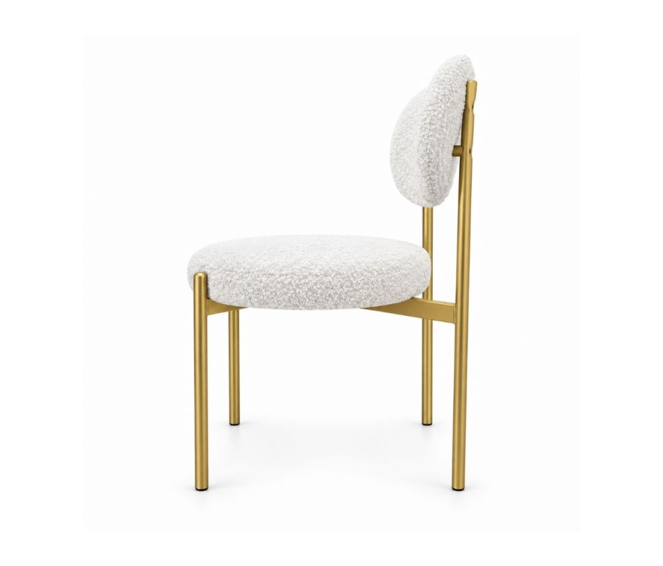Ghế Velvet Khung Mảnh Vàng Champagne - Lông Cừu Trắng