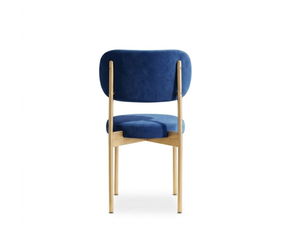 Ghế Velvet Khung Vàng Nhạt - Nhung Xanh Cobalt