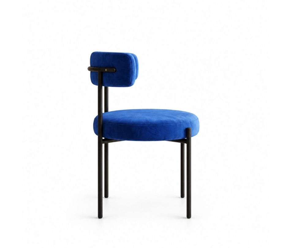 Ghế Nệm Vải Bouclé - Xanh Cobalt / Khung Đen