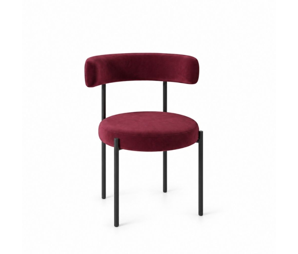 Ghế Nệm Vải Bouclé - Đỏ Burgundy / Khung Đen