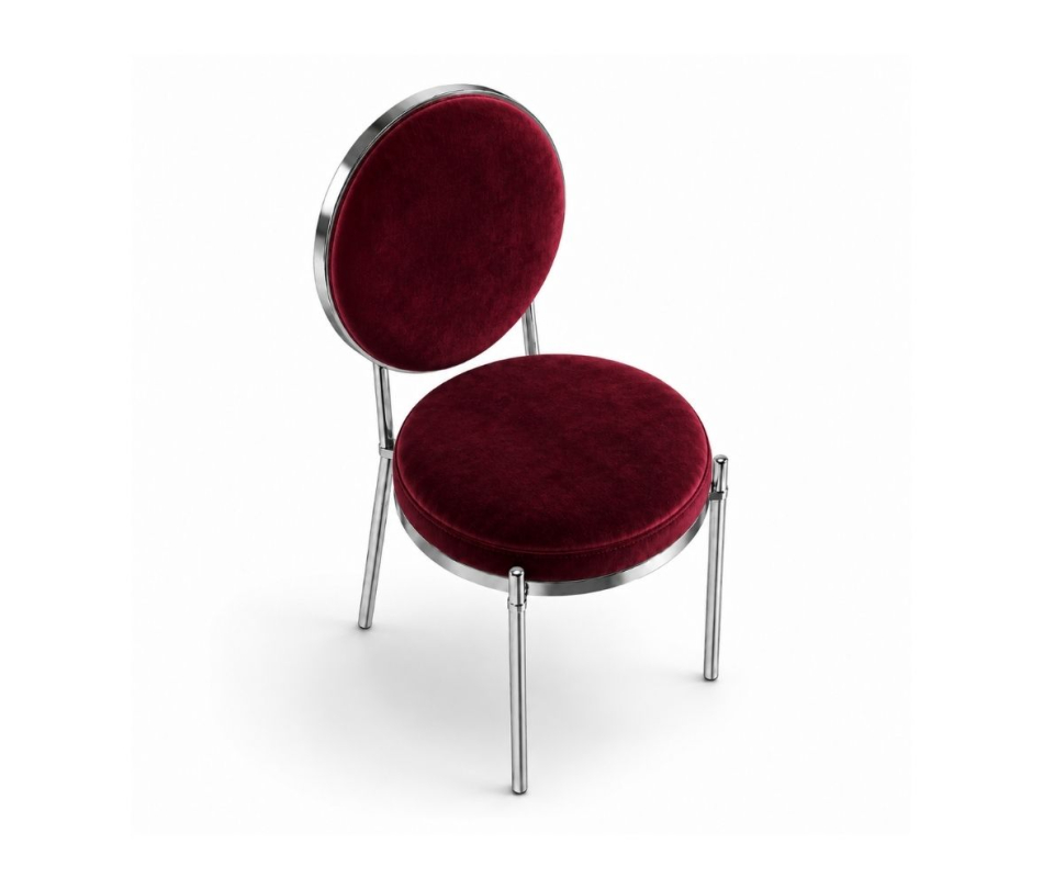 Ghế Moon Mạ Bạc Bóng - Nhung Đỏ Burgundy