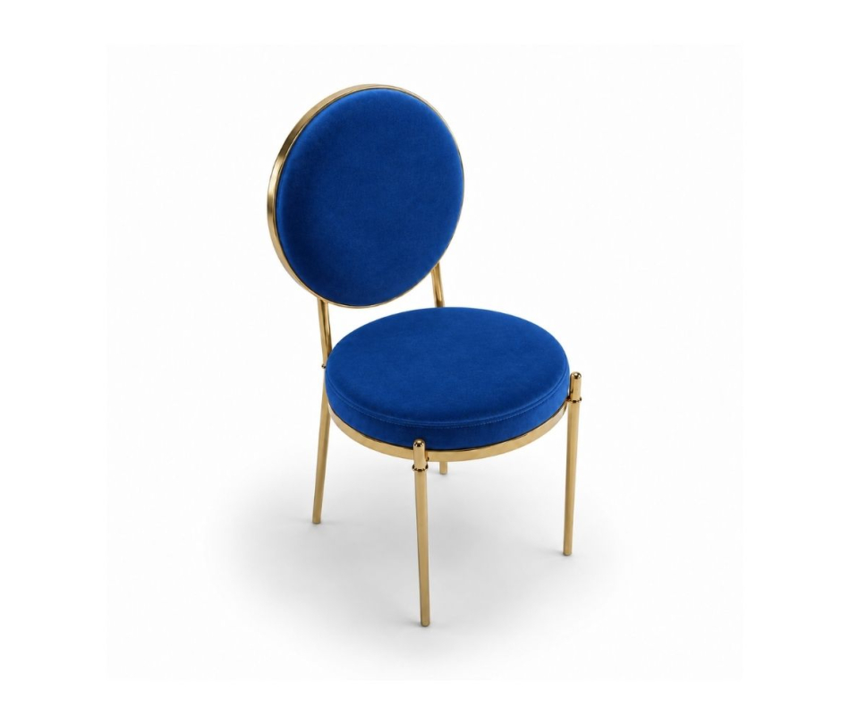 Ghế Moon Mạ Vàng Bóng - Nhung Xanh Cobalt