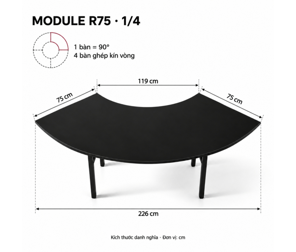 Bàn Cong Serpentine Module 1/4 - Sâu 75cm