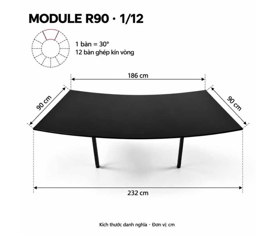 Bàn Cong Serpentine Module 1/12 - Sâu 90cm