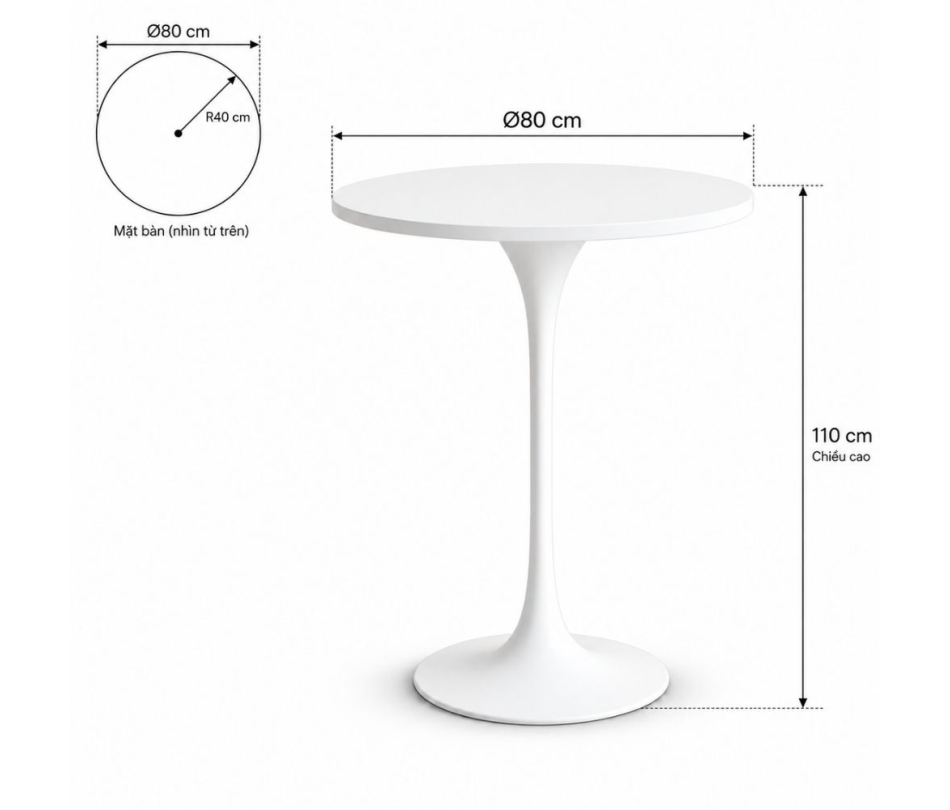 Bàn Bar Tulip 110cm - Trắng; Ø80cm