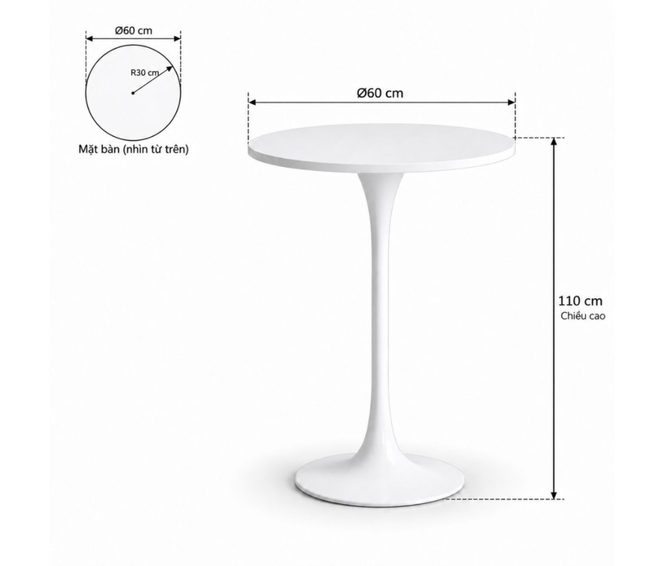 Bàn Bar Tulip 110cm - Trắng; Ø60cm