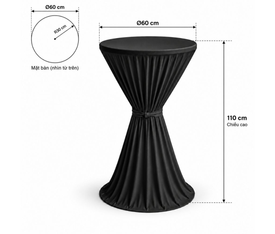 Bàn Bar Phủ Khăn 110cm - Ø60cm