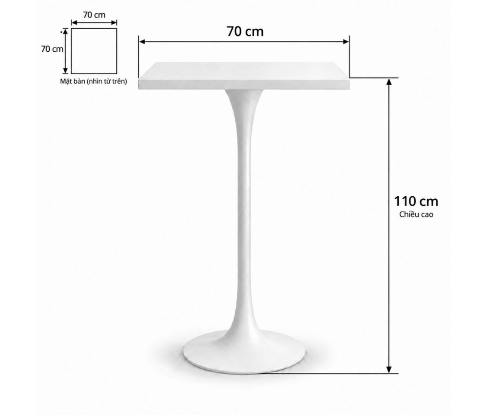 Bàn Bar Tulip Vuông 110cm - Trắng 70x70cm