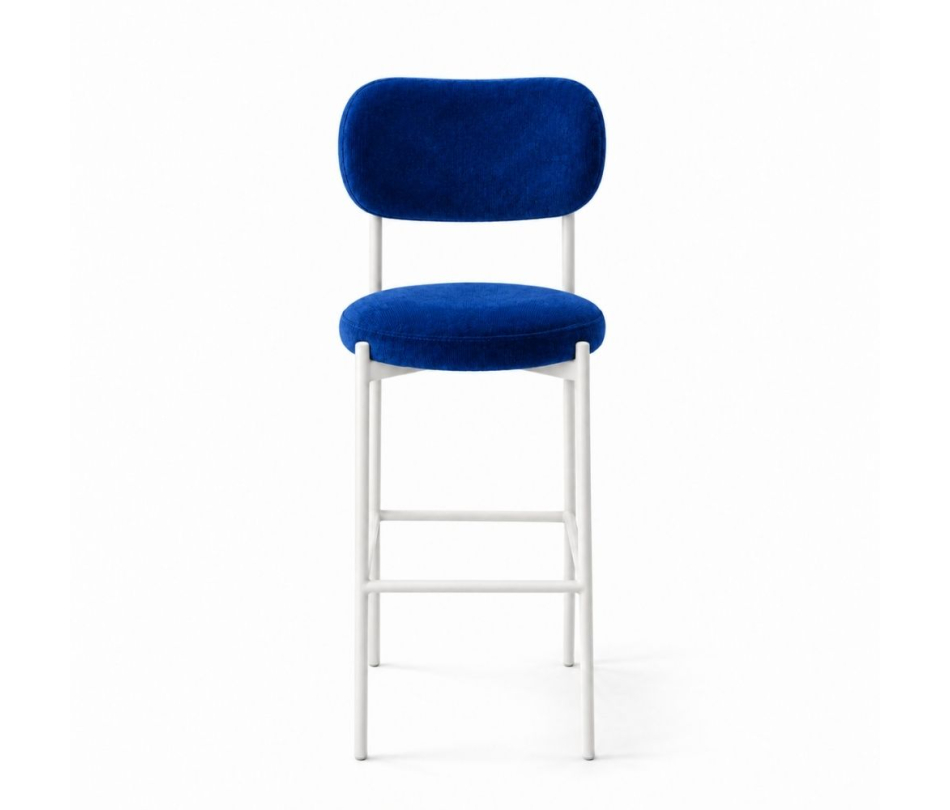 Ghế Velvet Bar Khung Trắng - Xanh Cobalt
