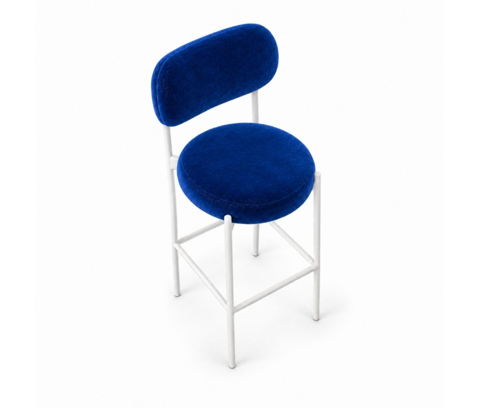 Ghế Velvet Bar Khung Trắng - Xanh Cobalt