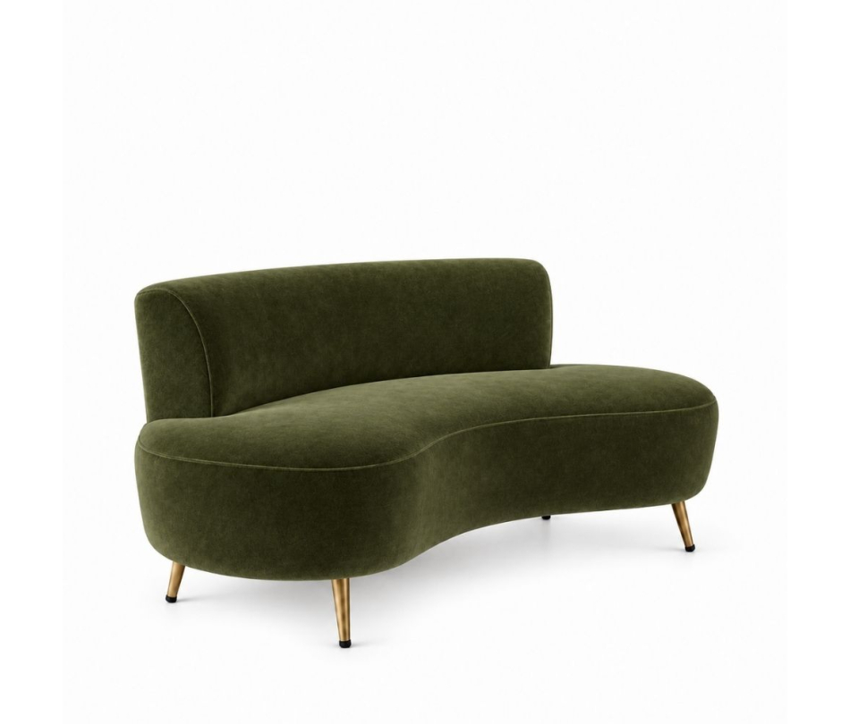 Sofa Cong Flow - Nhung Xanh Olive