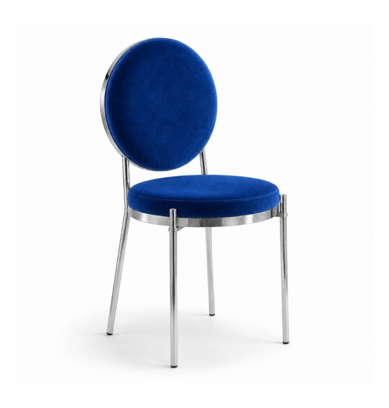 Ghế Moon Mạ Bạc Bóng - Nhung Xanh Cobalt