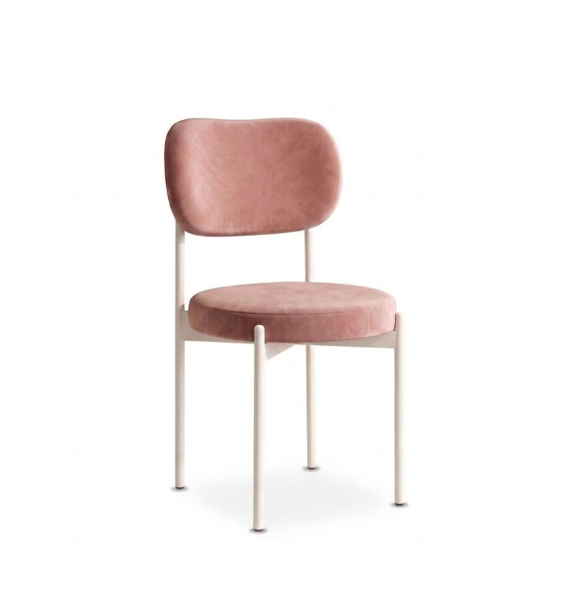 Ghế Velvet Khung Trắng - Nhung Hồng Dusty