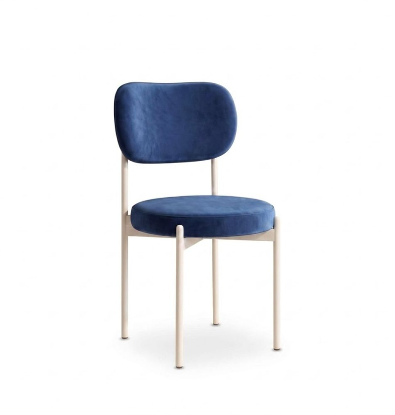 Ghế Velvet Khung Trắng - Nhung Xanh Cobalt