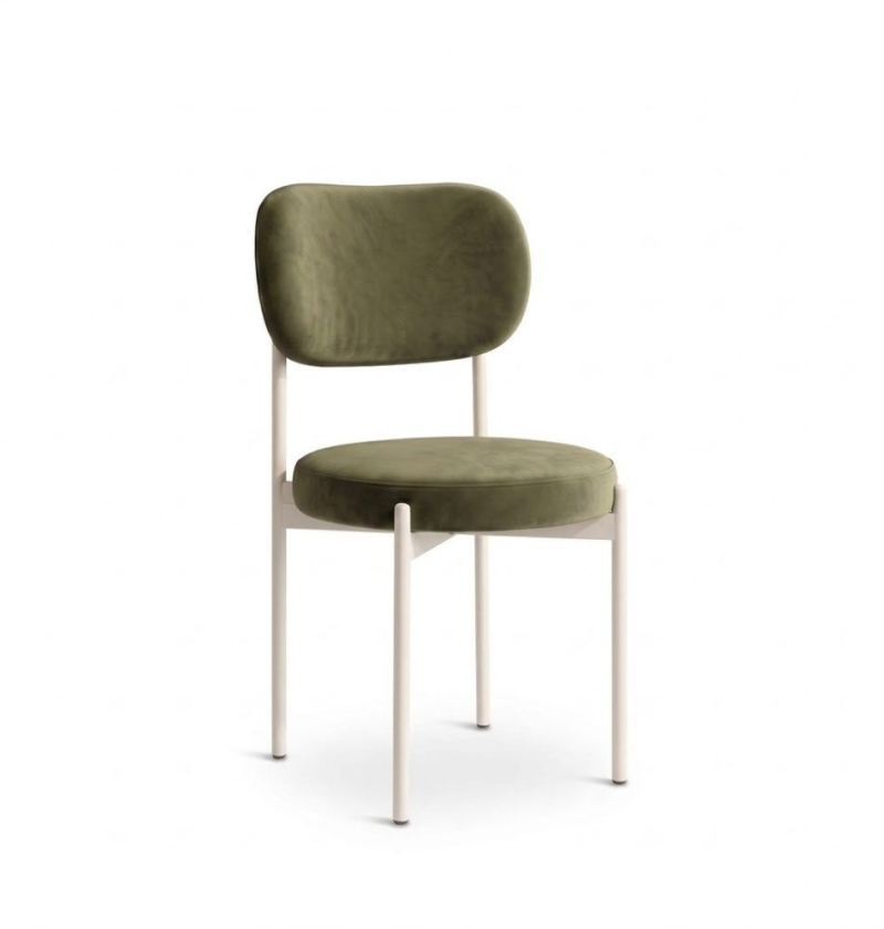 Ghế Velvet Khung Trắng - Nhung Xanh Olive