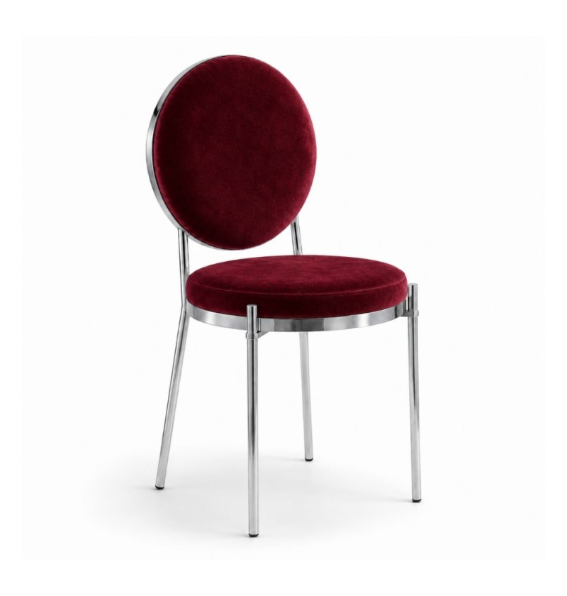 Ghế Moon Mạ Bạc Bóng - Nhung Đỏ Burgundy