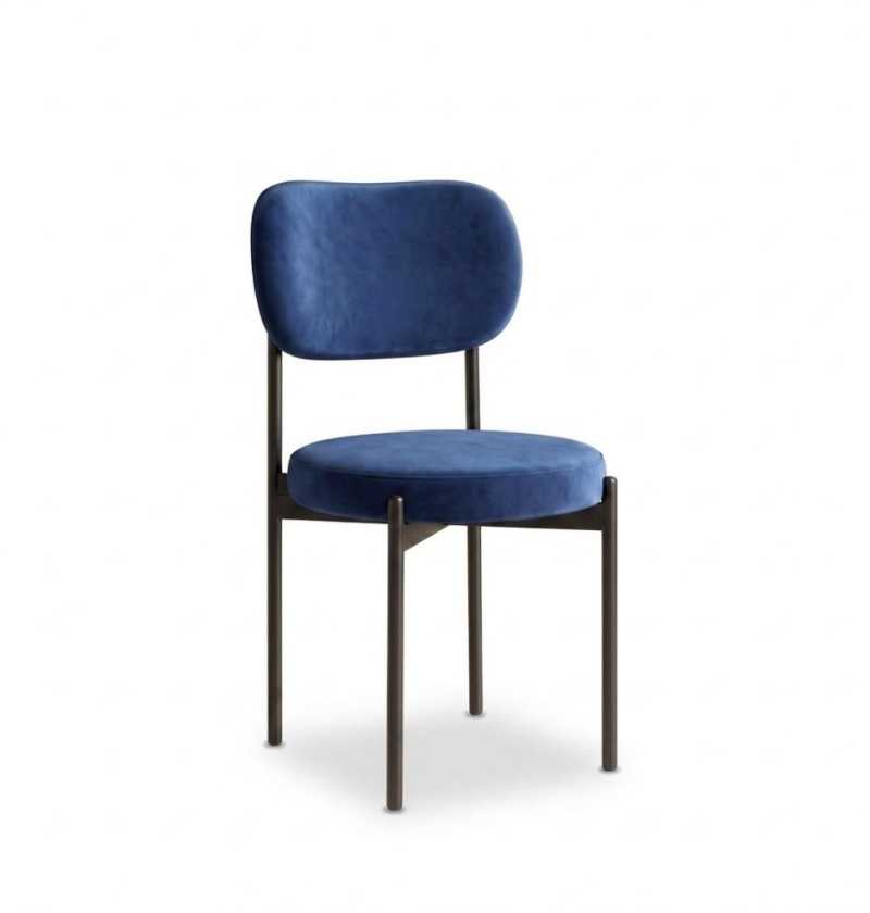 Ghế Velvet Khung Đen - Nhung Xanh Cobalt
