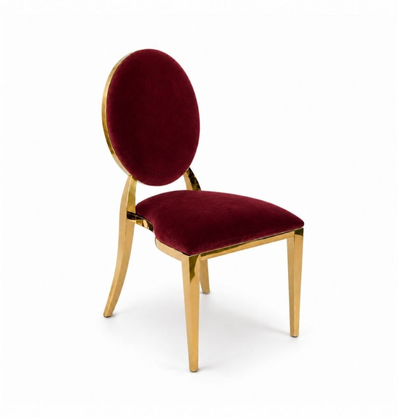 Ghế Louis Banquet Mạ Vàng - Nhung Đỏ Burgundy