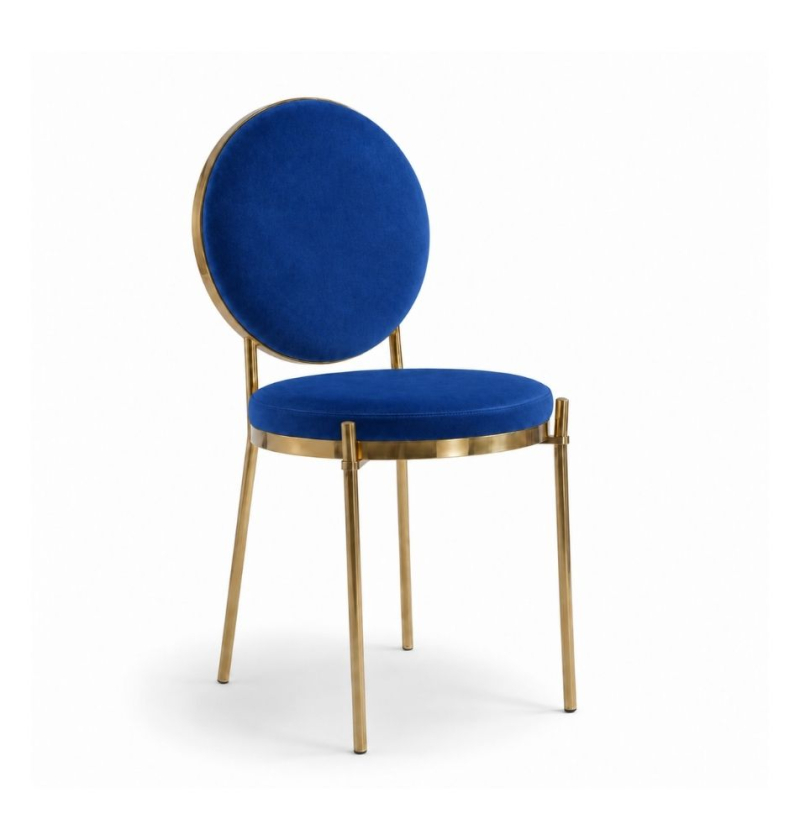 Ghế Moon Mạ Vàng Bóng - Nhung Xanh Cobalt