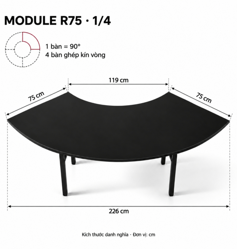 Bàn Cong Serpentine Module 1/4 - Sâu 75cm