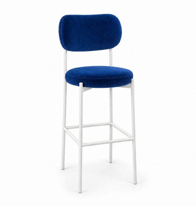 Ghế Velvet Bar Khung Trắng - Xanh Cobalt