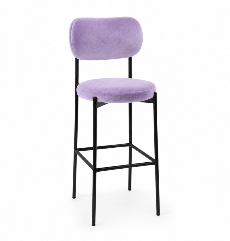 Ghế Velvet Bar Khung Đen - Tím Lilac